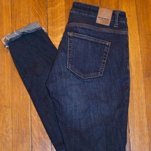 Zara Denim Mid Rise Skinny Jeans, Frayed Hem